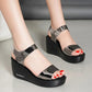 Women's Wedge Sandals Summer Fish Mouth Shoes Thick Sole Non-Slip Platform Lightweight Sandals Metal Fabric All Match Sandals