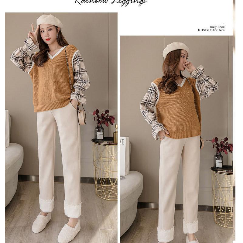 Pregnant Women's Trousers for Autumn and Winter Are Thickened and Fleece, Plus Size Loose Warm Cotton Trousers