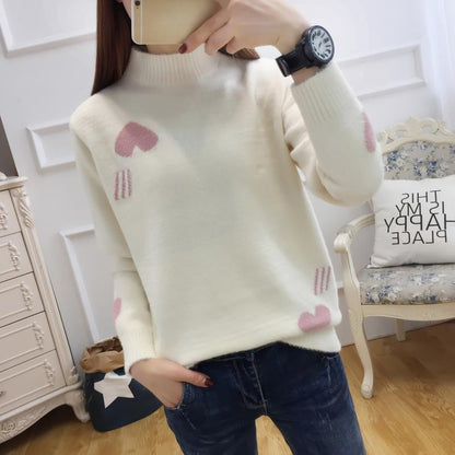 Autumn and Winter Half-turtleneck  Sweater Sweet and Cute Girl College Style Warm Base Sweater