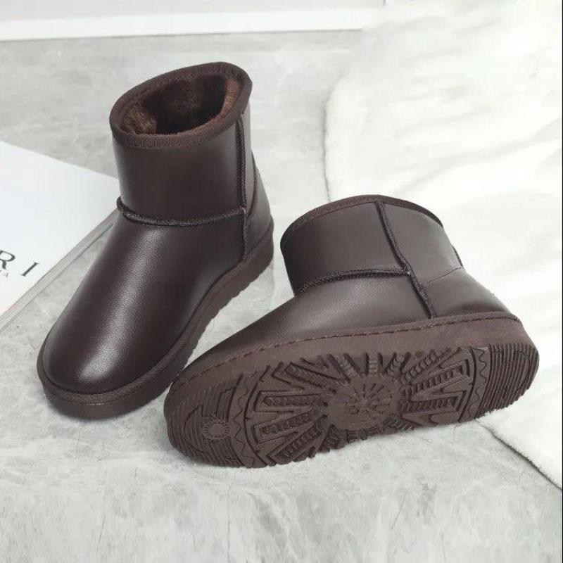 Winter Leather Snow Boots Women's Waterproof Non-slip Short Tube Warm and Velvet Thick Ankle Boots Korean Boots Cotton Shoes