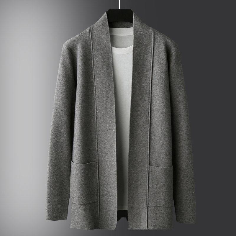 Autumn Mid-length Cardigan Sweater Men's Korean Version of The Trend of Knit Sweater Personality Thin Coat Youth Line Clothes Outer Wear
