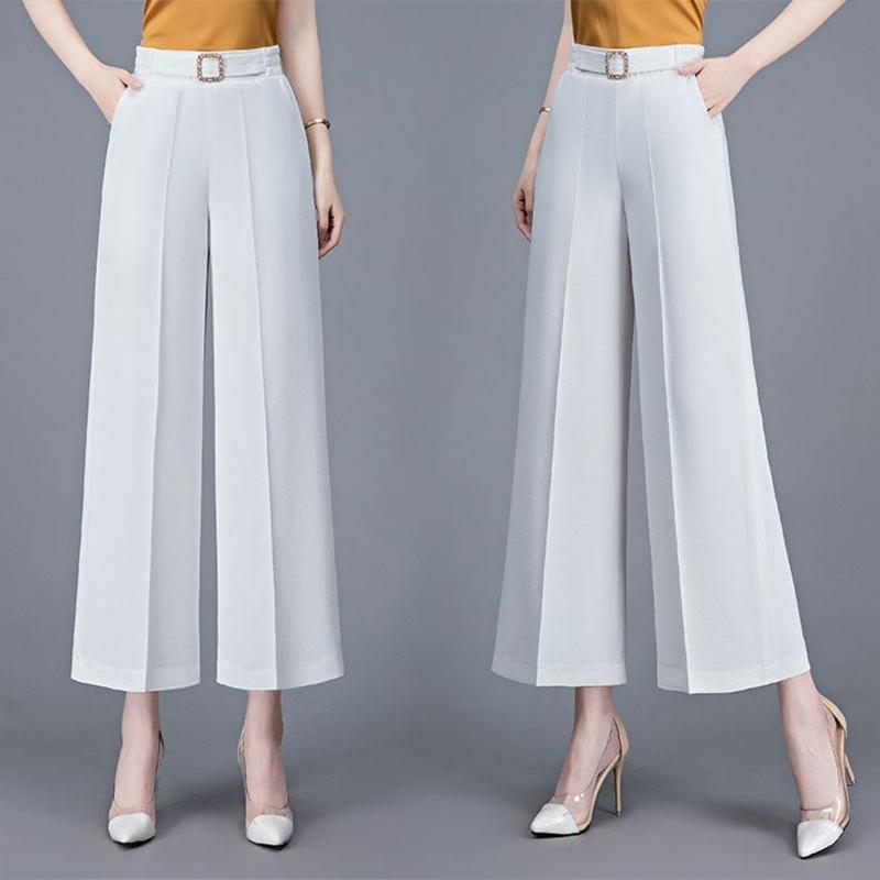 Ice Silk Wide-leg Pants Ladies Summer Thin Pants Casual Women's Pants High Waist Loose Straight Nine-point Pants Women