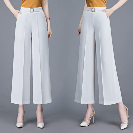 Ice Silk Wide-leg Pants Ladies Summer Thin Pants Casual Women's Pants High Waist Loose Straight Nine-point Pants Women