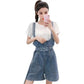 Small Fresh and Age-reducing Denim Overalls Spring and Summer Small One-piece Suspenders Short Jeans Women