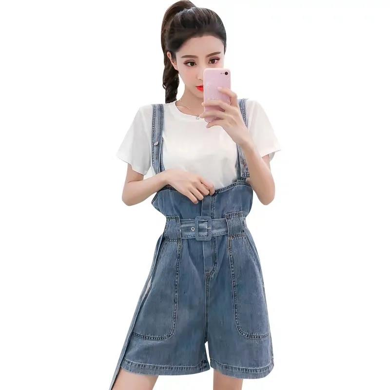 Small Fresh and Age-reducing Denim Overalls Spring and Summer Small One-piece Suspenders Short Jeans Women