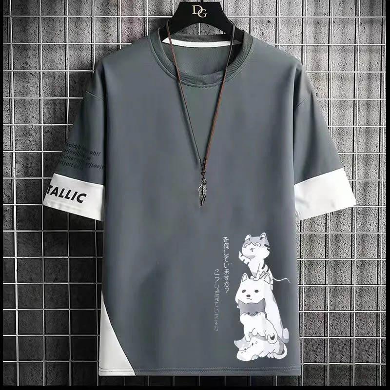Short-sleeved T-shirt Men's Summer Half-sleeved Men's Ice Silk T-shirt Loose Handsome Short-sleeved Top