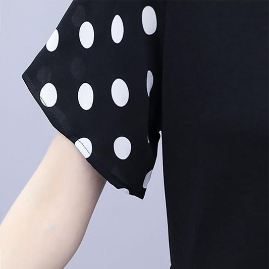 Summer Women's Fashion Polka Dot Printed Holiday Long Dress Short Sleeve Irregular O-neck Casual Baggy Maxi Dresses Plus Size