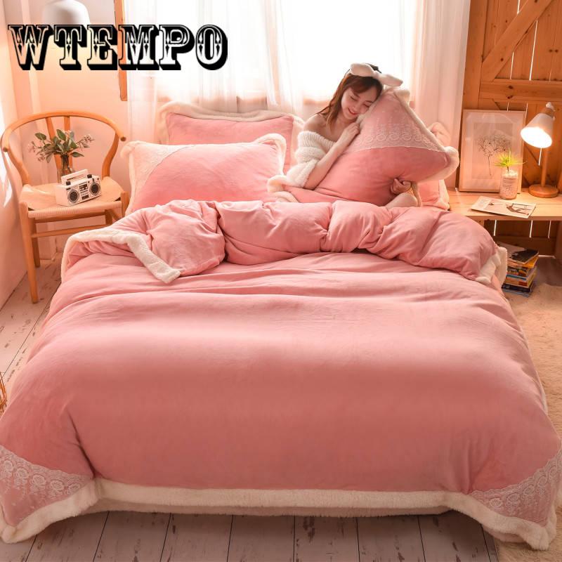 Bedding Set Pink Plush Winter Duvet Cover King Queen Size Quilt Cover Set Comforter Cover