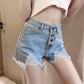 WTEMPO Net Red High Waisted Breasted Denim Shorts Female Summer Retro Slim Thin Hole Sexy Pants Tide