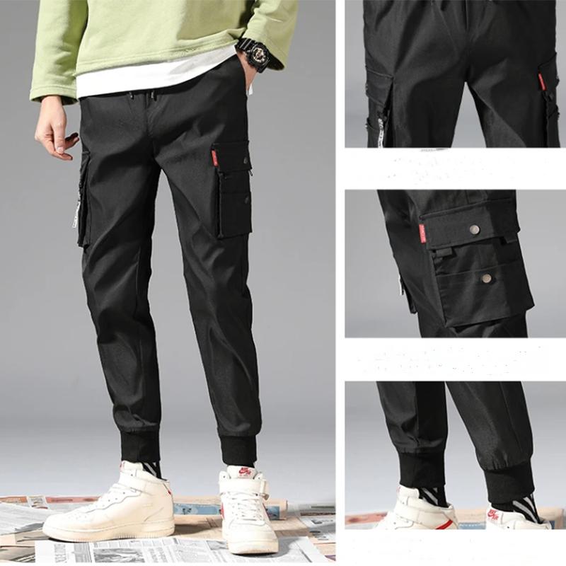 Men's Casual Trousers Sports and Leisure Korean Style Trendy Ankle Pants Pocket Streetwear Small Feet Long Pants Outdoor Mid-waist Elastic Bottoms