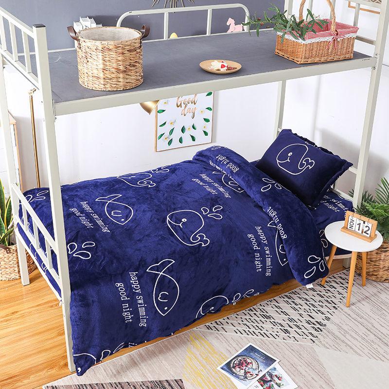 Three-piece Velvet Thick Flannel Winter Double-sided Fleece Bed Sheet Quilt Cover Pillowcase Single Bed Set