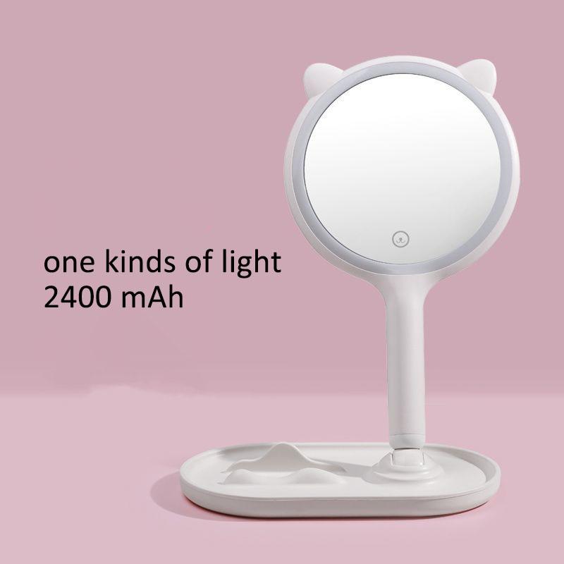 Cat Ears 3 Levels Ligthing LED Makeup Mirror Portable Travel Desktop Mirror Touch Screen USB Charging