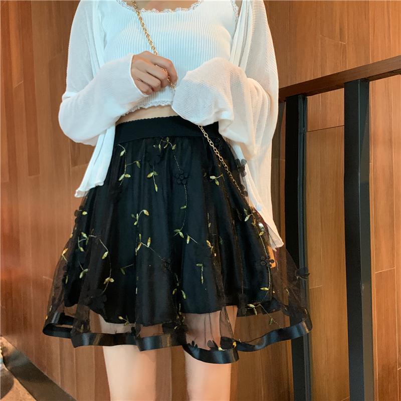 Female Simple High Waist Pleated Short Holiday Skirt Slim Elegant Vacation A-line Mesh Stitched Miniskirt