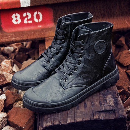 Pair of Shoes Men's Leather Boots Fashion Casual Martin Boots Military Boots Waterproof Men's Boots