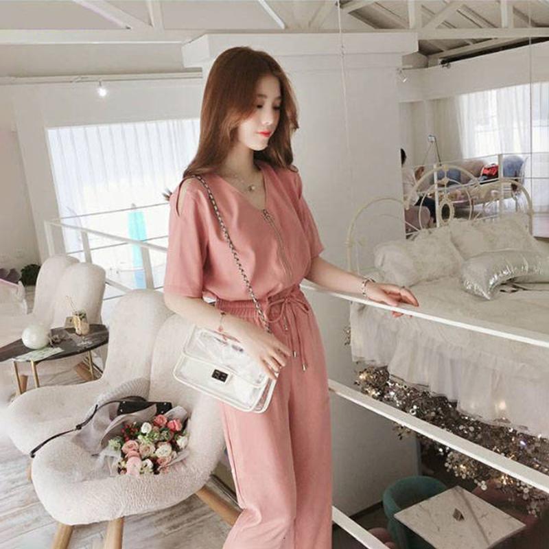 One-piece Suit Women's High Waist Slim Slimming Short-sleeved Jumpsuit Casual Nine-point Pants Ladies Casual Temperament One-piece Suit