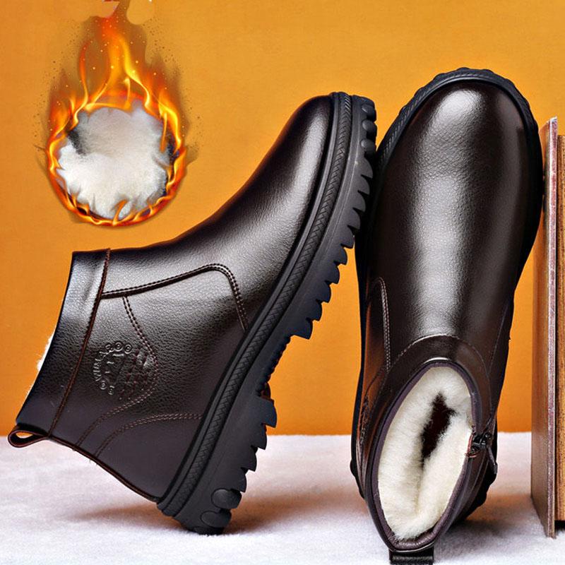 Winter Men's Genuine Leather Boots Wool Inner Thickening High-top Warm Ankle Boots  Business Leather Shoes Snow Boots