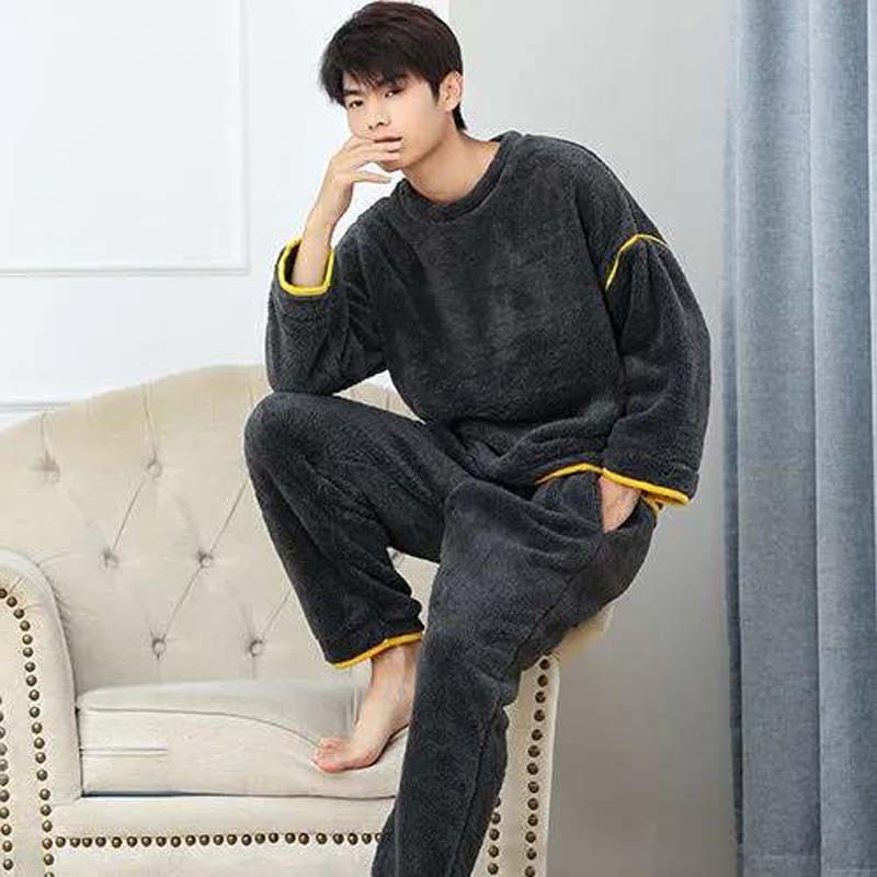 Winter Pajamas Men's Coral Velvet Thickened Plus Velvet New Flannel Youth Plus Size Home Service Suit