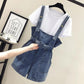 Small Fresh and Age-reducing Denim Overalls Spring and Summer Small One-piece Suspenders Short Jeans Women