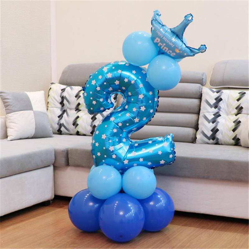 Pink Blue Foil Balloons Numbers 1 2 3 4 5 6 7 8 9 Pattern Birthday Party Decorations