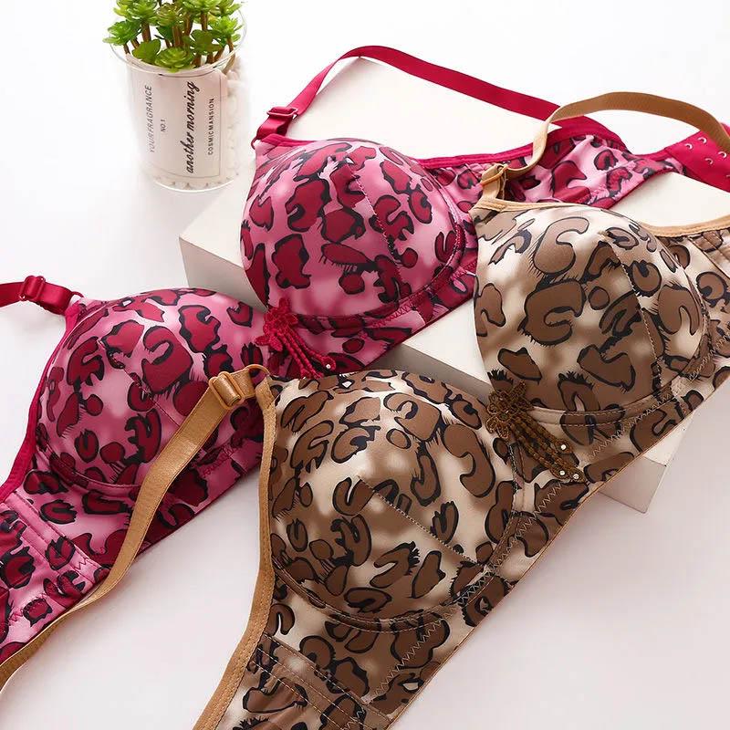 Ladies Sexy Leopard-print Underwear Thin Section No Steel Ring Top Support Breathable Bra Gather Adjustment Type Breast-proof Anti-sagging Bra