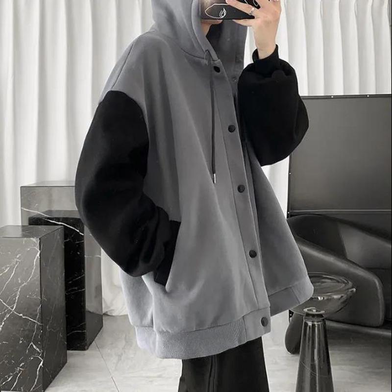 Cardigan Stitching Color Loose Zipper Casual All-match Hooded Long-sleeved Couple Jacket Warm Comfortable and Breathable