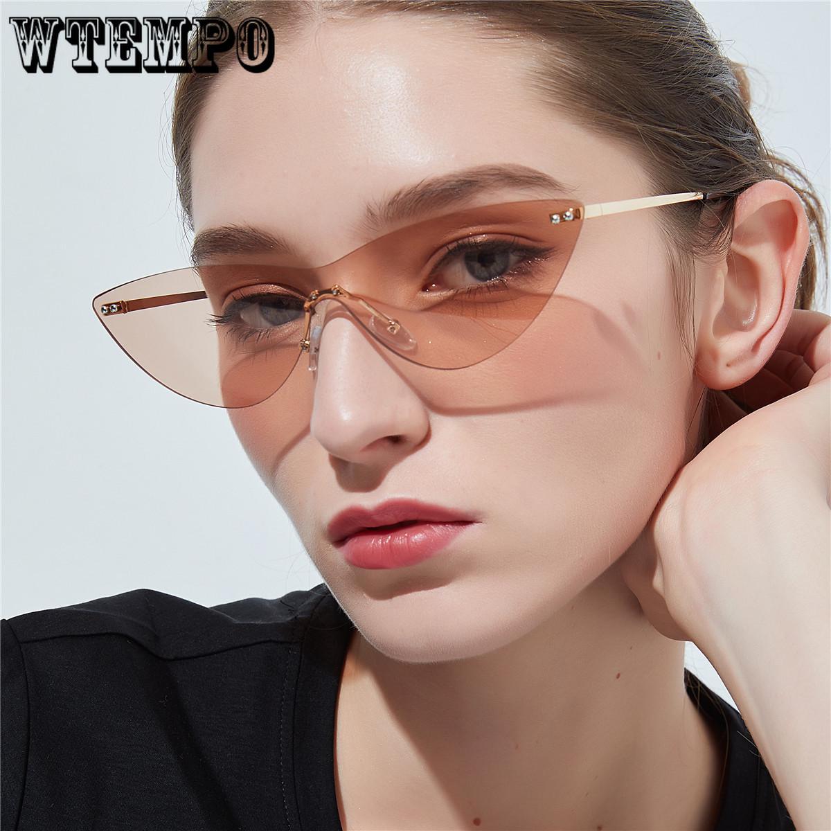WTEMPO Borderless Siamese Sunglasses Cat Eye Retro Glasses UV-resistant transparent pink
