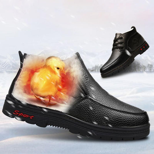 Men's Winter Cotton Shoes Leather Wool Fur Integrated Warm Cotton Leather Shoes Non-slip Dad Shoes