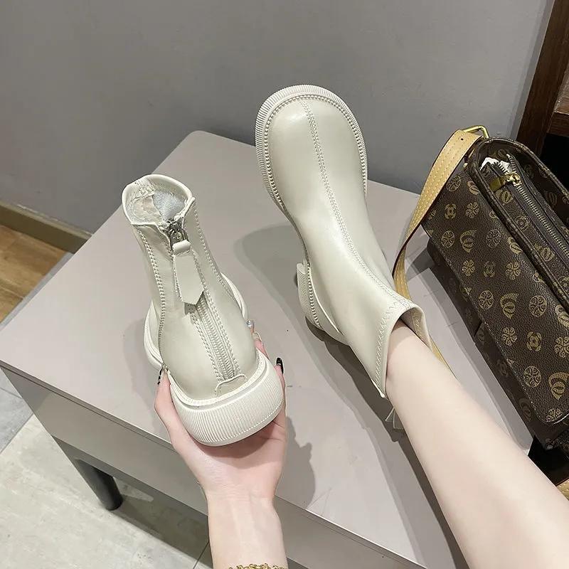 Autumn and Winter Women's Boots Women's Short Boots Ankle Boots Rear Zipper Leather Boots Martin Boots Chelsea Boots Plus Velvet Boots Snow Boots