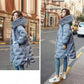 Women's Solid Color Embroidered Down Jacket Mid-length Korean Style Loose Thick Coat Warm Cotton Coat Large Fur Collar Winter Quilted Jacket