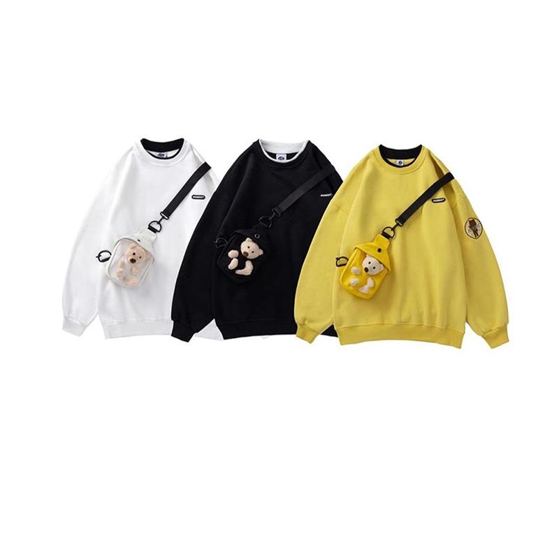 Little Bear White Sweater Female Spring and Autumn Thin Round Neck Loose Middle School Student Jacket + Bag