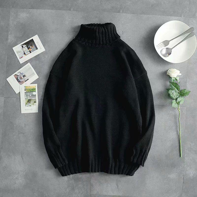 Autumn and Winter Men's High-neck Casual Knit Sweater Trend Couple Solid Color Sweater Long-sleeved Bottoming Shirt