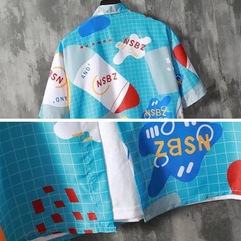 Hawaiian Shirt Beach Tees Casual Print Undies Button Up Cardigan Plus Size Overshirt Half Sleeve T-shirts Men Clothing Summer