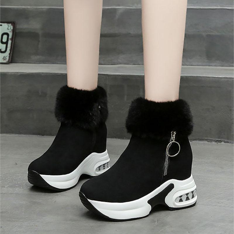 Winter Thick-soled Inner Heightening Plus Fleece Snow Boots High-top Side Zipper Canvas Women's Short Boots