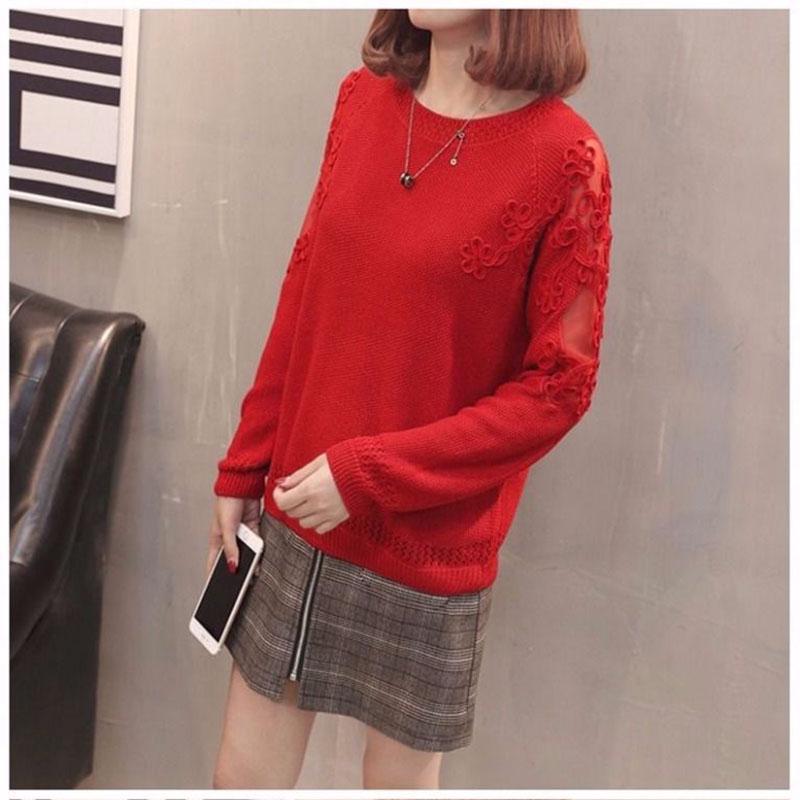 Spring and Autumn Hollow Base Shirt Loose Large Size Long Sleeve Top Fashion Simple Women's Sweater