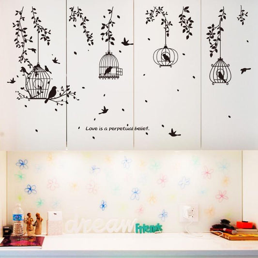 Europe Style Black Birdcage And Trees Wind Wall Stickers For Living Room Bedroom Garden Home Decorat