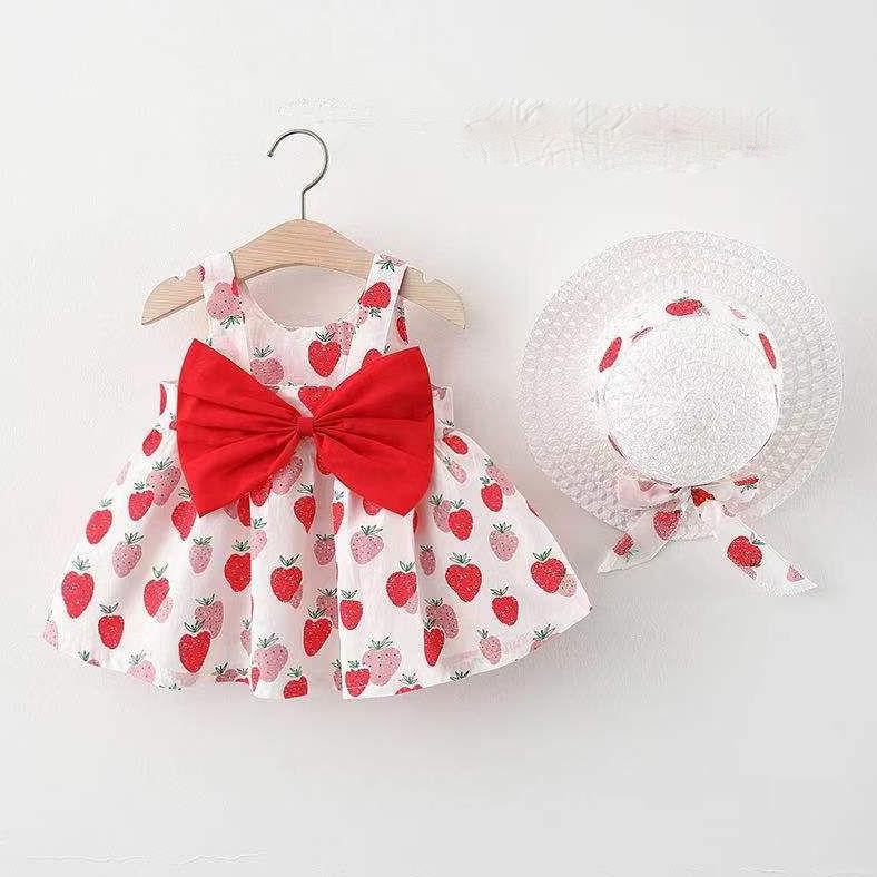 Children Dress Spring Summer Sling Kids Clothing Baby Girls Clothing Printing Sleeveless A-line Pleated Floral Dress Girl