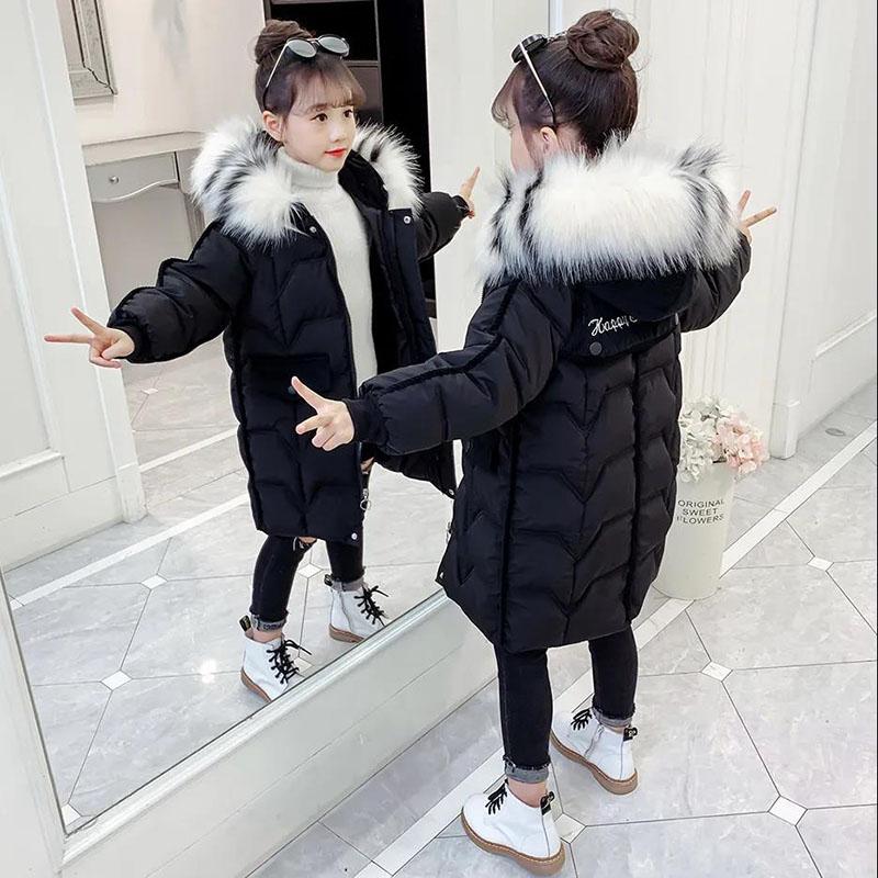 Girls' Warm Cotton Clothes Mid-length Padded Coat Winter Plus Velvet Padded Jacket