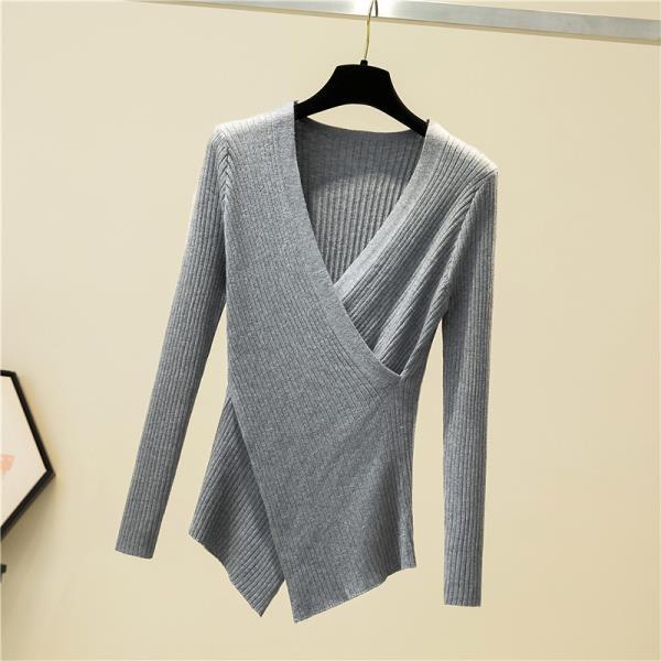 2021 Long-sleeved Cross V-neck Bottoming Shirt Women Autumn and Winter Knit Sweater