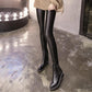 Autumn/winter Leather Pants Women's Outer Wear Thin Velvet Medium-thick Leopard Print Waist  Wide Waist Thinner Large Size Stretch Tights Leggings