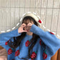 Women's Loose Sweet Cute Strawberry Pattern Sweater Round Neck Pullover Knitted Sweater