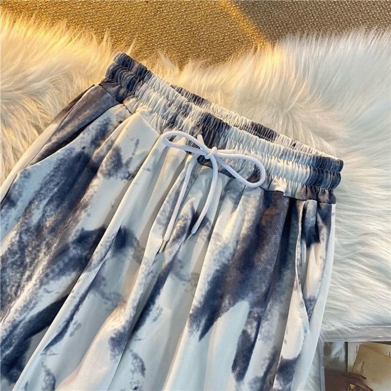 Net Red Tie-dye Beam Pants Female Girl Fried Street Korean Version of Hong Kong Flavor Loose Harajuku Bf Wind Student Trend