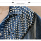 Autumn Streetwear Denim Jacket Women Hand-studded Rivet Tassel Chain Short Jeans Jacket Loose Black Coats