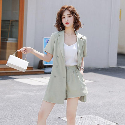 Suit Shorts Suit Female Summer Professional Suit Three-piece Short-sleeved Suit Jacket + Loose Shorts + Lined Casual Professional Suit