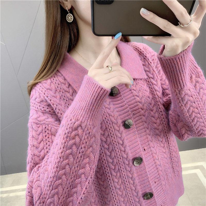 Autumn and Winter Solid Color Cardigan Jacket Knitted Loose Long-sleeved Tops Fashion Simple Women's Sweater