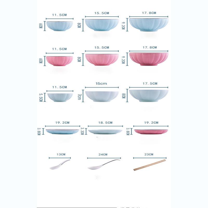 Set Creative Ceramic Bowl Plate Japanese Noodle Soup Bowl Eating Pumpkin Vegetable Plate Dish
