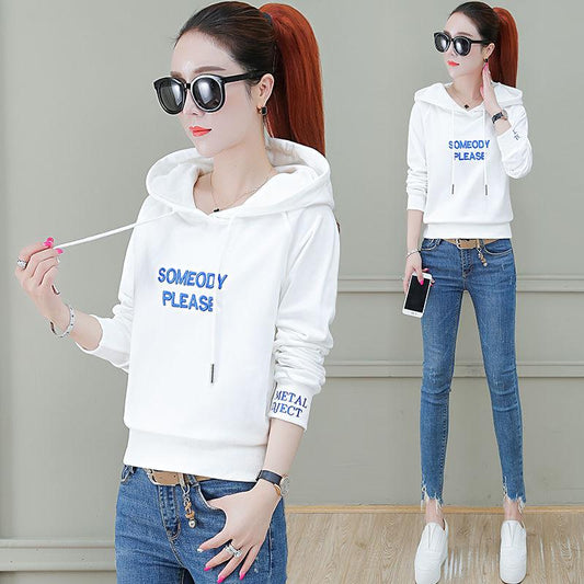 Hooded Short Cotton Sweater Spring and Autumn Pullover Loose Coat Fashionable Casual Blouse