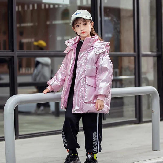 Girls Down Jacket White Duck Down Mid-length Warm and Windproof Winter Clothes Thick Hooded Disposable Jacket