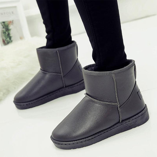 Winter Women's Leather Snow Boots Waterproof Non-slip Short Boots Warm and Velvet Padded Short Boots Korean Boots Student Cotton Shoes