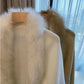 Ladies Autumn Winter Loose Fur Collar Shawl Luxurious Thick Warm Cardigan Jacket Ladies All-match Cardigan Jacket Knitting Tassel Wrap Cape Cloak