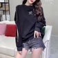 Women's Loose Fashion Sweater Spring and Autumn Hollow Beaded Jacket Off-shoulder Thin Top